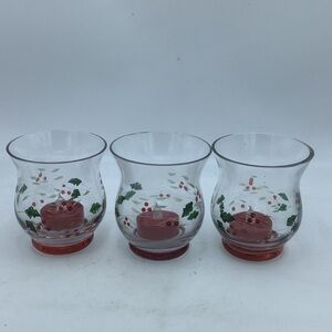 Three Pfaltzgraff Winterberry Glass Tea Light Holders